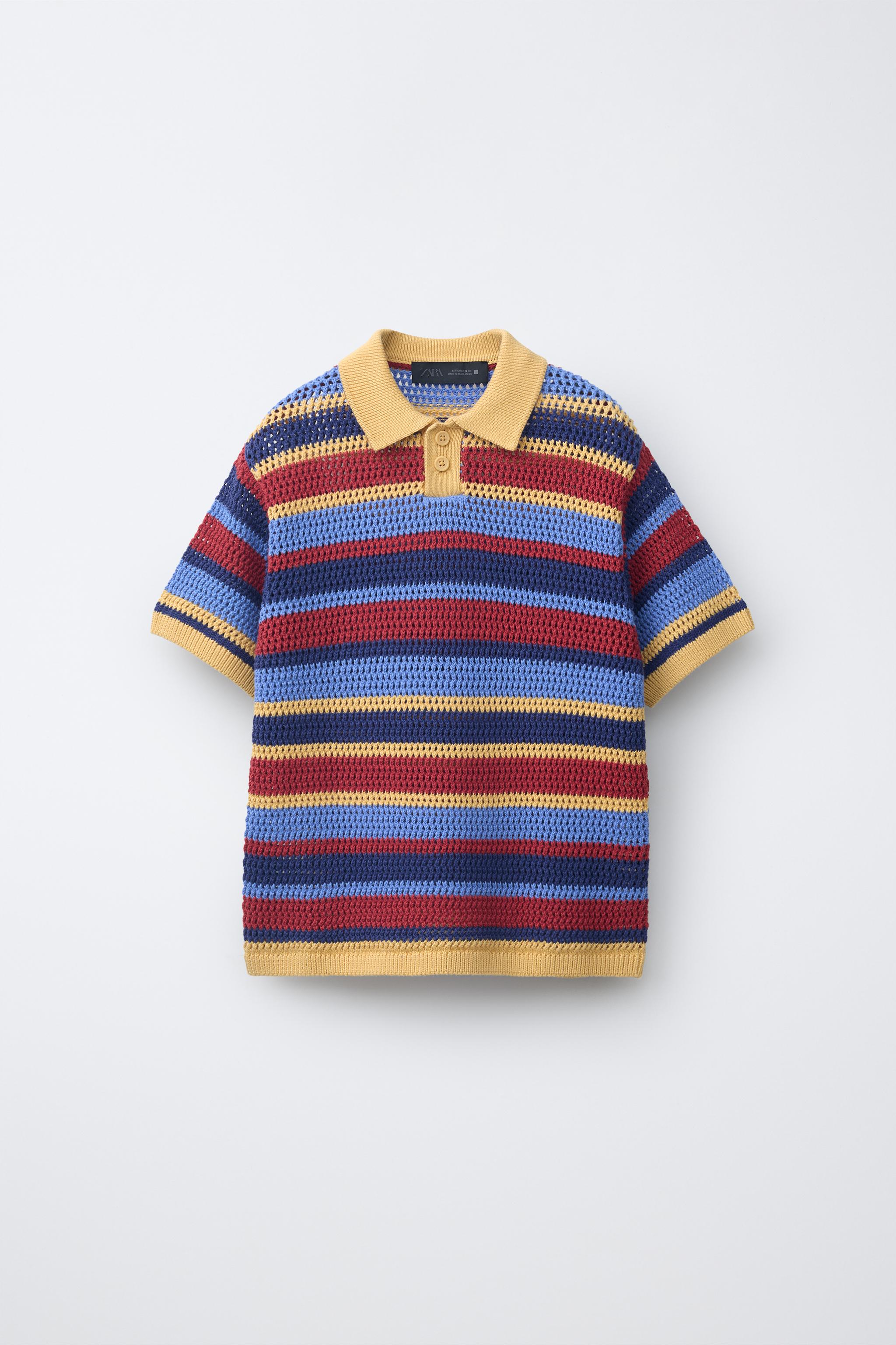 STRIPED CROCHET KNIT POLO